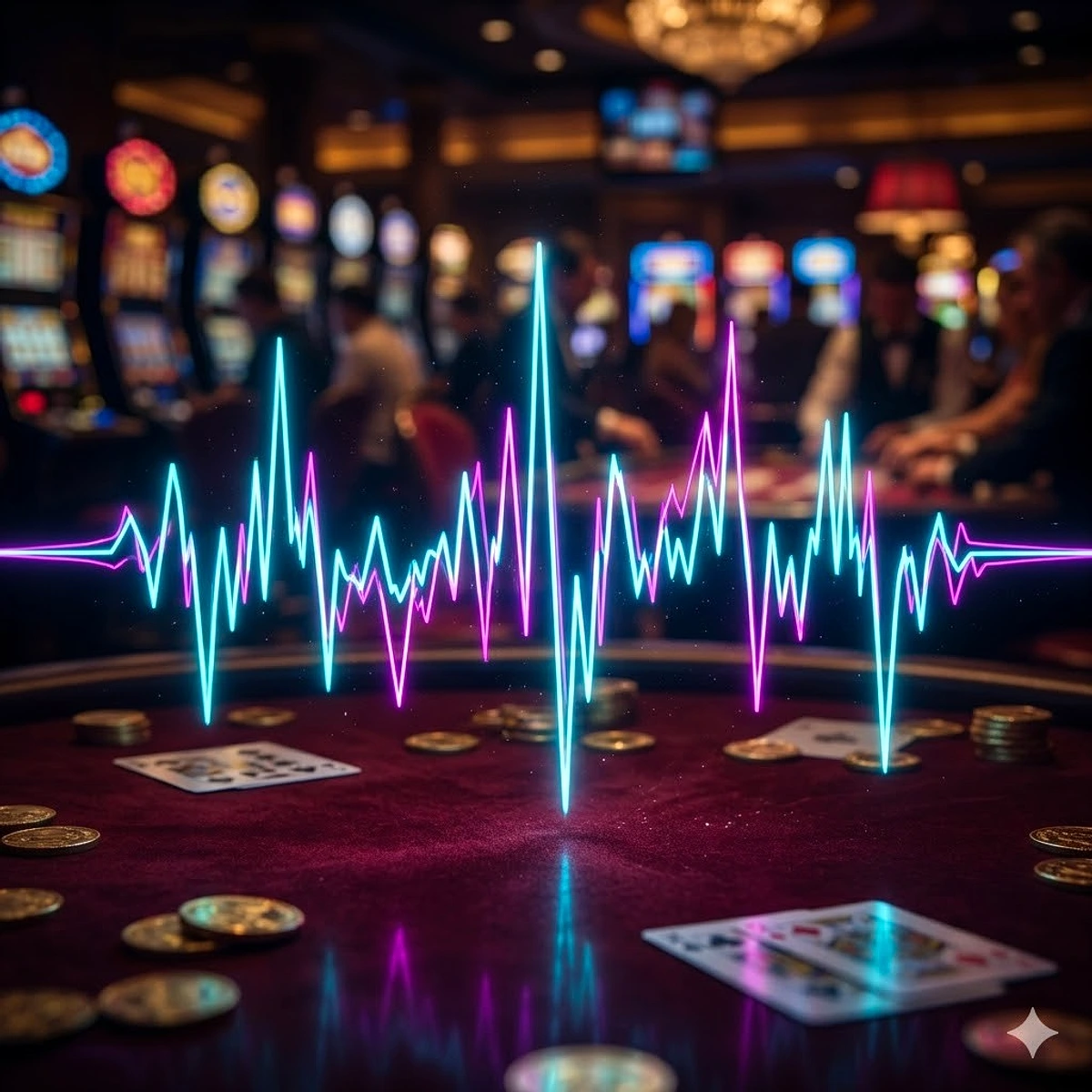Gráfica de volatilidad en mesa de casino — picos y valles