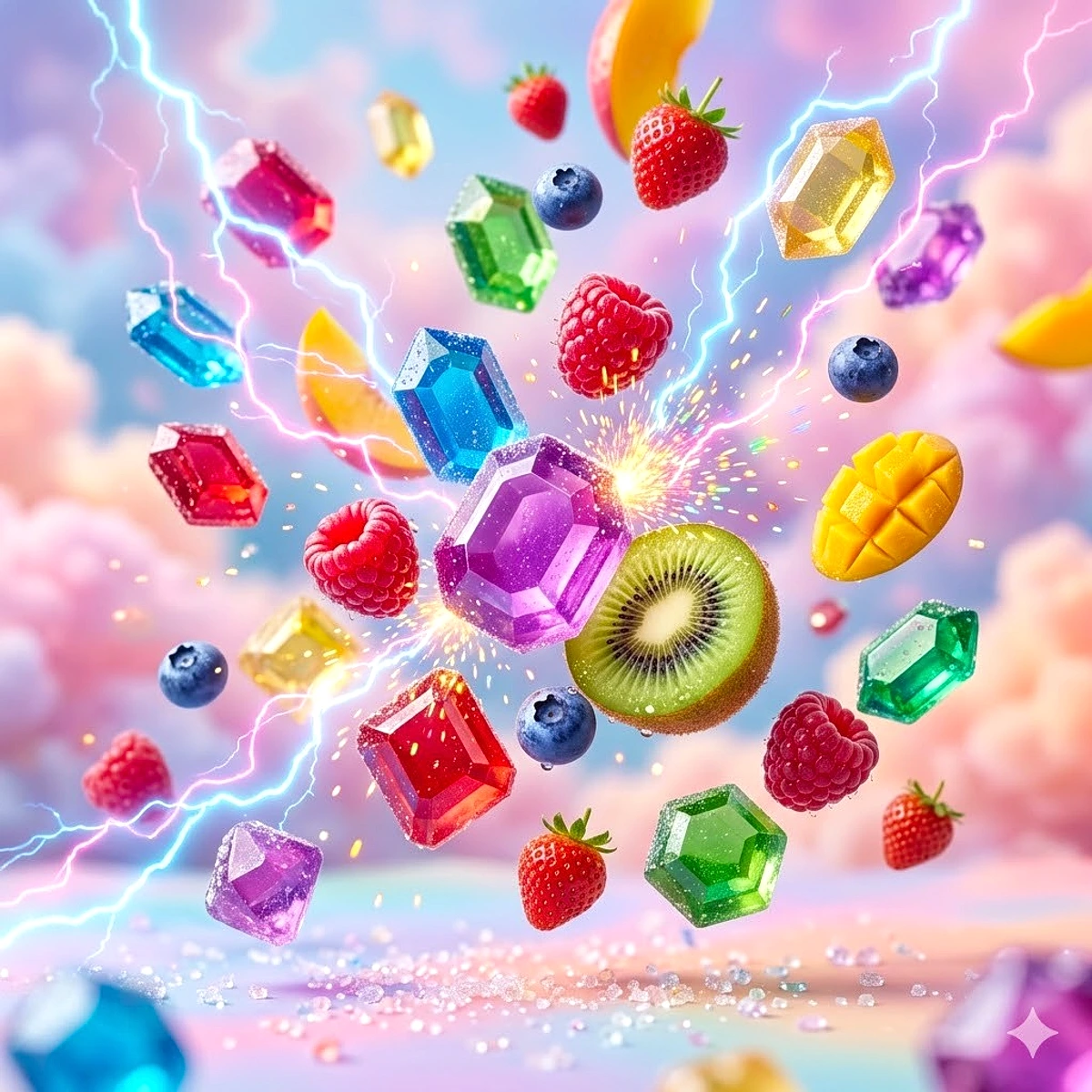 Frutas y gemas en explosión — estilo Sweet Bonanza