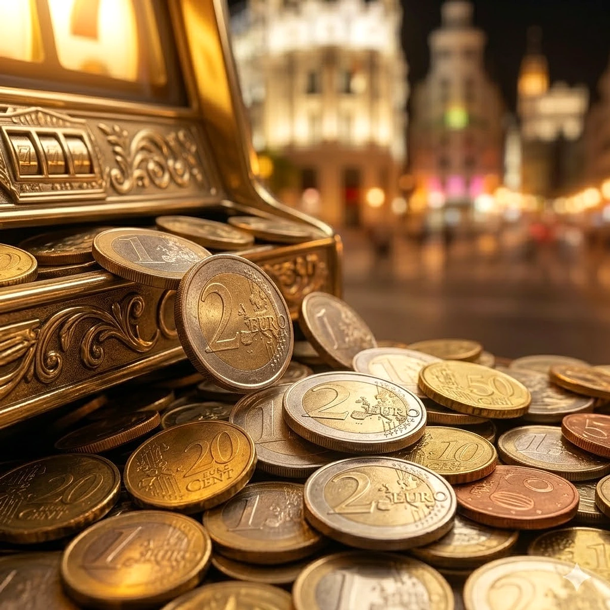 Monedas de euro y tragaperras — mayor RTP en España